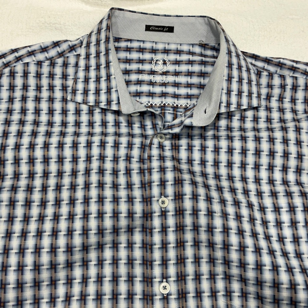 BUGATCHI UOMO Men's Classic Fit Plaid Dress Shirt Long‎ Sleeve Button Down Sz XL - Picture 2 of 7